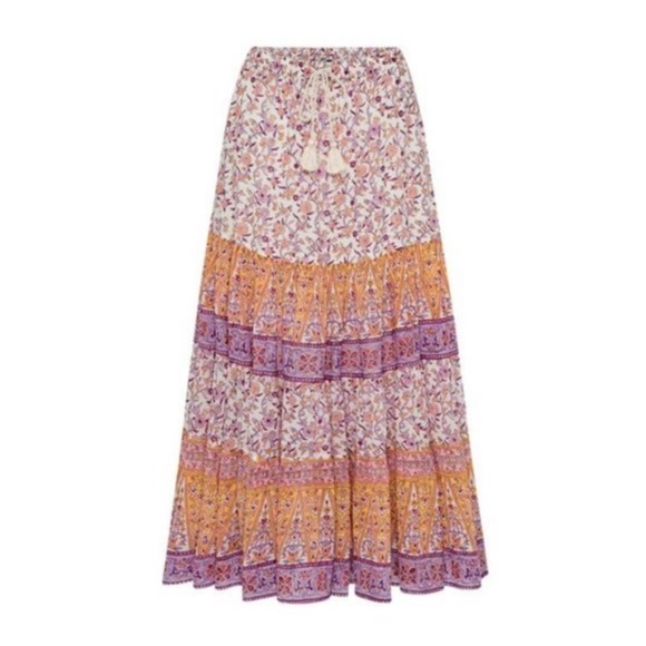 Boho floral Print Stretchy Waist Tassel Maxi Skirt - Picture 4 of 7